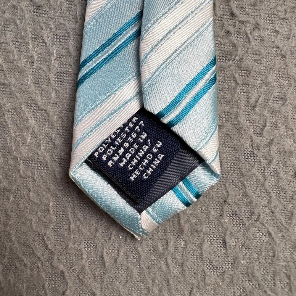 Stafford Essentials Mens Blue Teal White Diagonal Striped Polyester Necktie